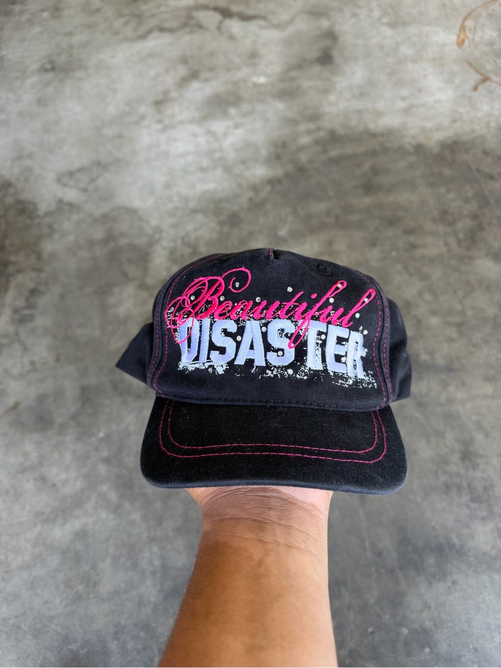Beautiful Disaster Y2k Punk Princess Womans Hat Pink Lips Black Ajustable Strap
